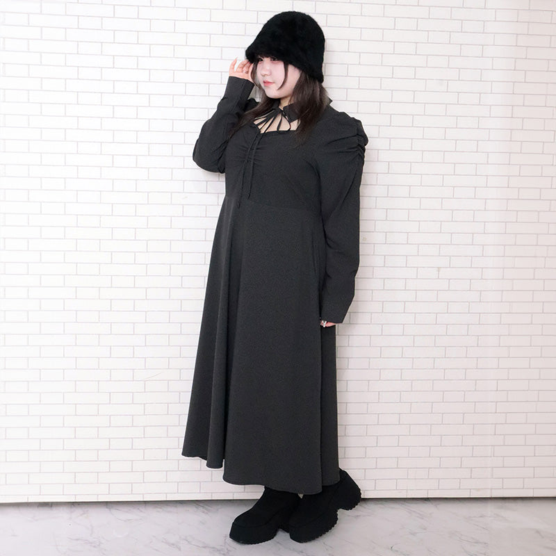 大きいサイズ レディース｜フロントオープン長袖ワンピース（3L/4L/5L