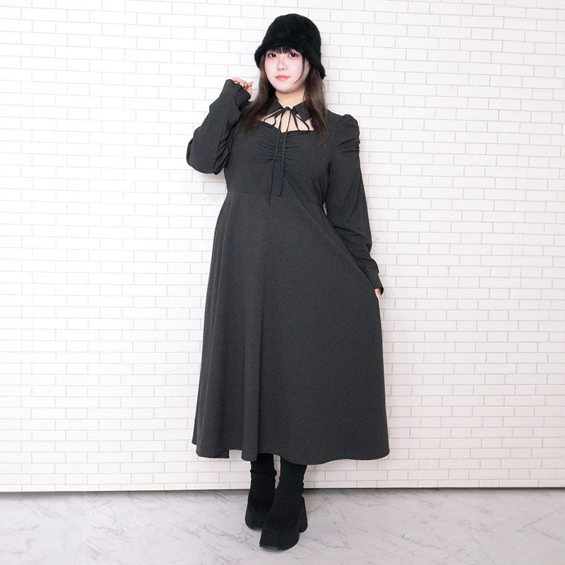 ロンオーダー フロントオープン長袖ワンピース（3L/4L/5L/6L）/Taberunosky