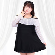 黒モノトーンリボンのフェミニンスイムウェア水着ドレス(4L/5L/6L/7L/8L/9L/10L)
