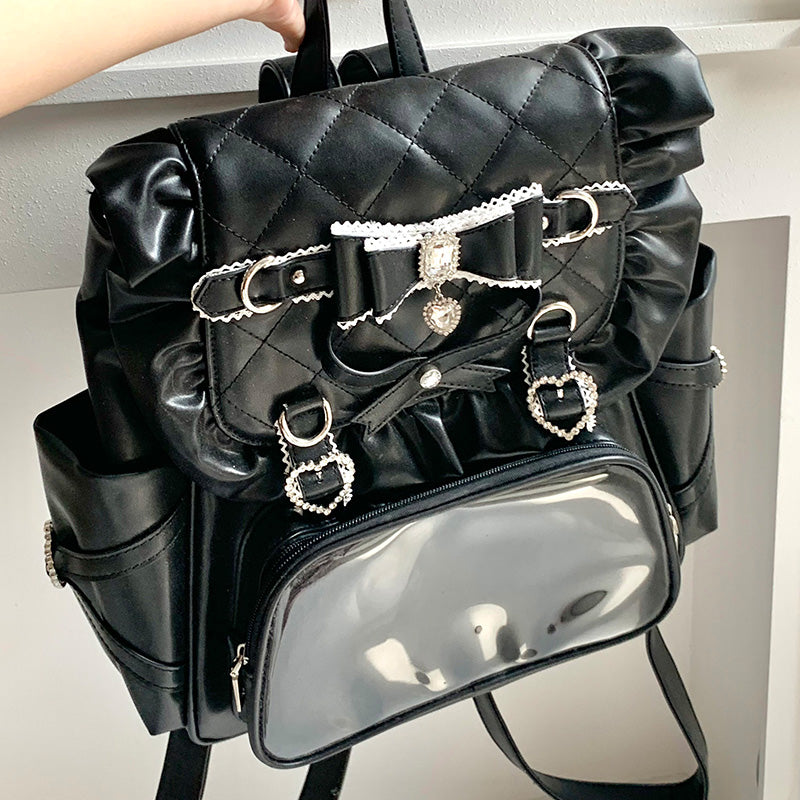 大きいサイズ レディース｜ブラック×ベビーピンクの地雷フリルリボン