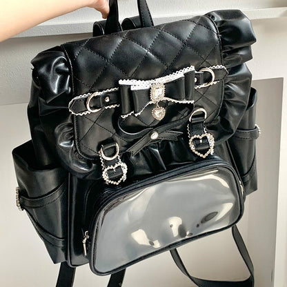 ブラック×ベビーピンクの地雷フリルリボンリュック・かばん