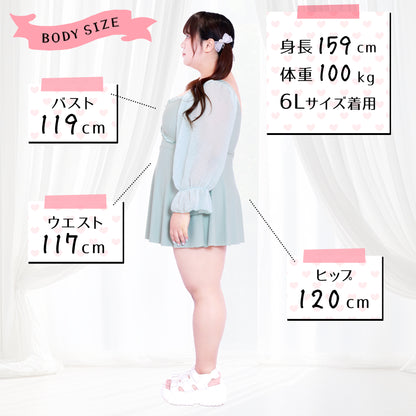 ローズレース袖のリボンカットワンピ水着スイムウェア(LL/3L/4L/5L/6L)