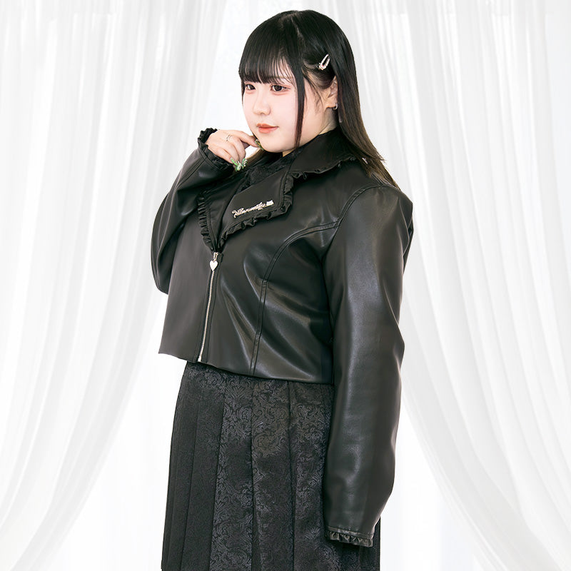 大きいサイズのアウター】フリルライダースジャケット(4L/5L/6L