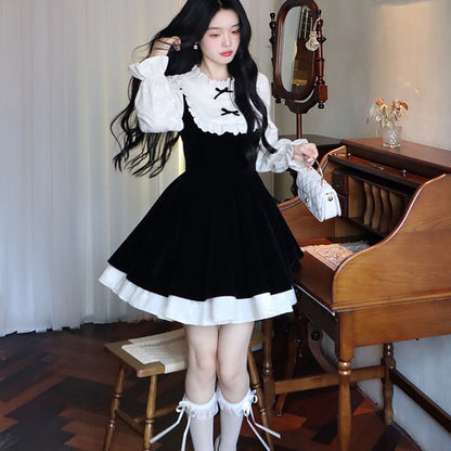 ブラックベルベットのドールリボンミニワンピ-ス(3L/4L/5L)