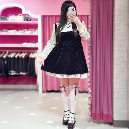 ブラックベルベットのドールリボンミニワンピ-ス(3L/4L/5L)