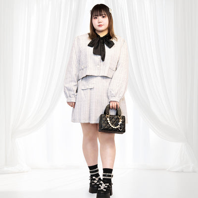 キラキラッ・グレーツイードジャケット（ワンサイズ/3L-4L-5L相当)/Taberunosky（タベルノスキー）