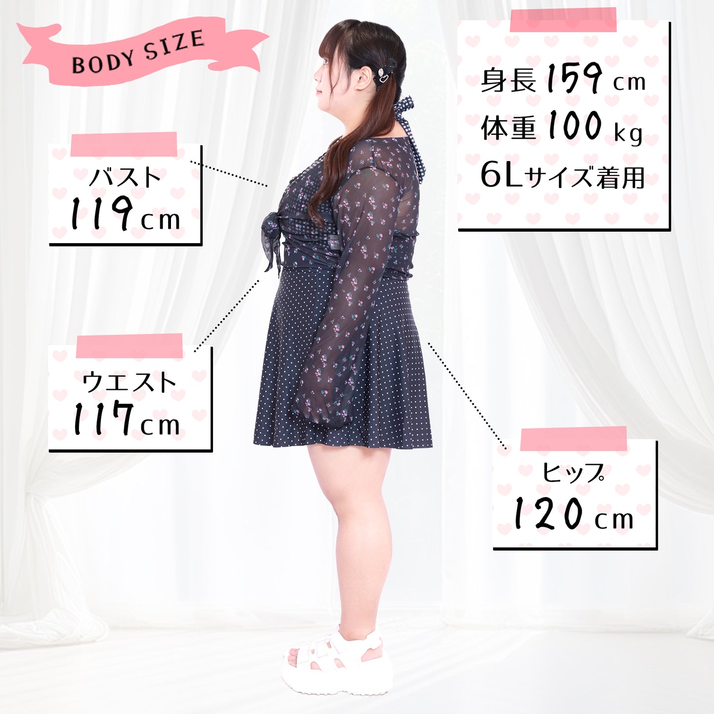 大きいサイズ レディース ドットミスト・シアーフラワーカーデ水着スイムウェア(LL/3L/4L/5L/6L/7L)