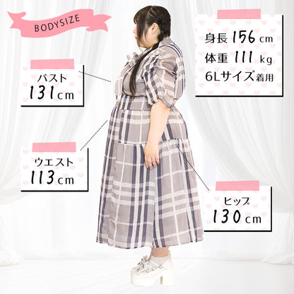 パルファムチェック・ワンピース　グレー（3L/4L/5L/6L）/Taberunosky（タベルノスキー）