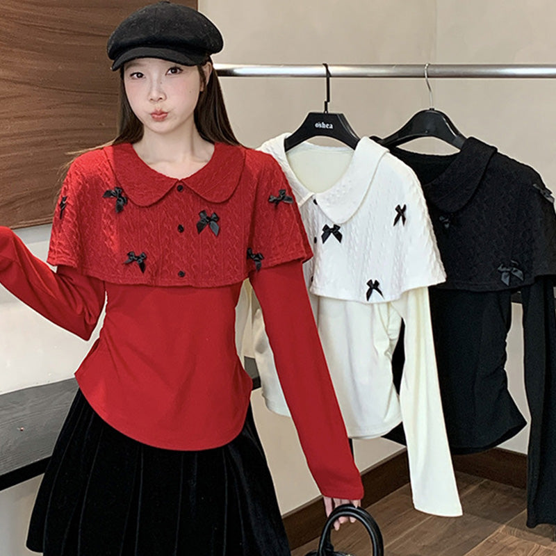 ミッドナイトリボン・ケープレイヤードトップス(L/LL/3L/4L/5L)