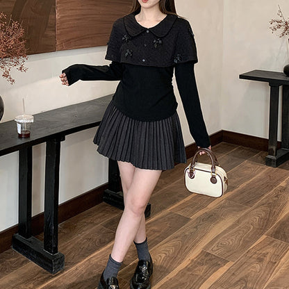 ミッドナイトリボン・ケープレイヤードトップス(L/LL/3L/4L/5L)