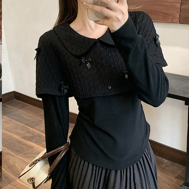 ミッドナイトリボン・ケープレイヤードトップス(L/LL/3L/4L/5L)