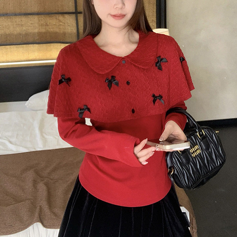 ミッドナイトリボン・ケープレイヤードトップス(L/LL/3L/4L/5L)