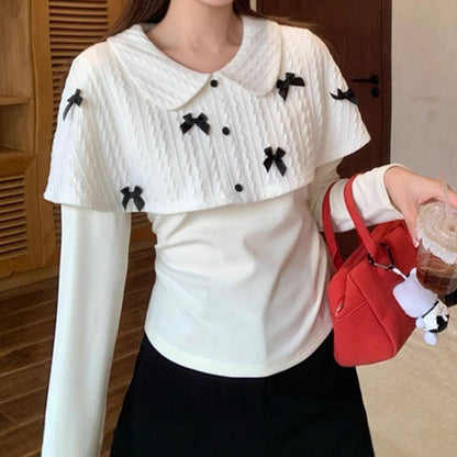 ミッドナイトリボン・ケープレイヤードトップス(L/LL/3L/4L/5L)