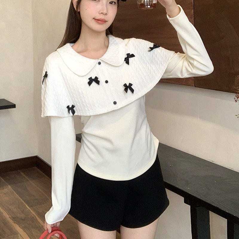 ミッドナイトリボン・ケープレイヤードトップス(L/LL/3L/4L/5L)