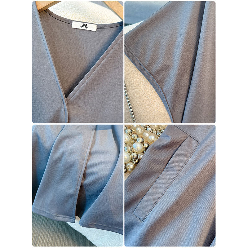 大きいサイズ レディース グレージュドレープ・ミニマル大人ワンピース(3L/4L/5L/6L/7L)