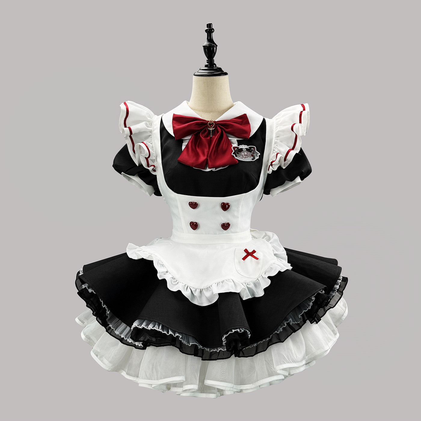 大きいサイズ レディース ハートボタンのブラックメイドセット・ハロウィン・コスプレ(M/L/LL/3L/4L/5L/6L)