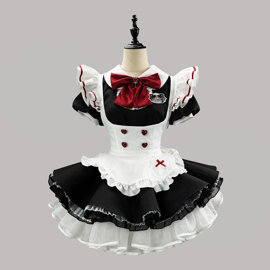 ハートボタンのブラックメイドセット・ハロウィン・コスプレ(M/L/LL/3L/4L/5L/6L)