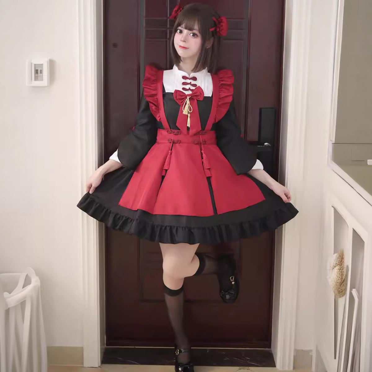 大きいサイズ レディース 紅い月のチャイナメイドワンピース・ハロウィン・コスプレ(M/L/LL/3L/4L/5L/6L)