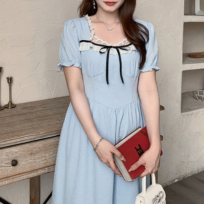 清楚ブルーのリボンレースロングワンピース(LL/3L/4L/5L/6L)