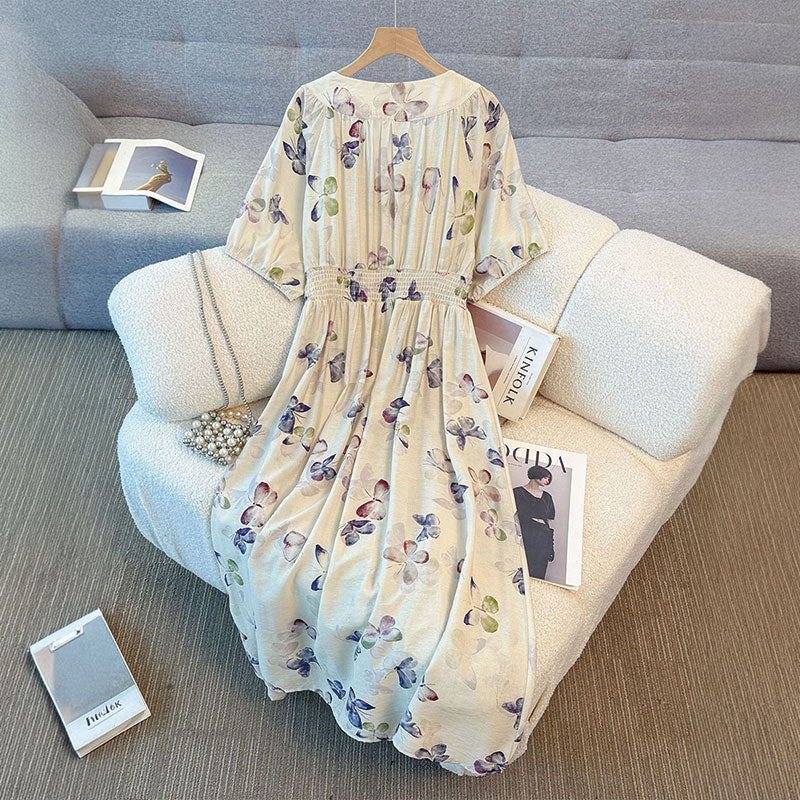 大きいサイズ レディース バタフライ・エアリーフレアワンピース(3L/4L/5L/6L/7L)