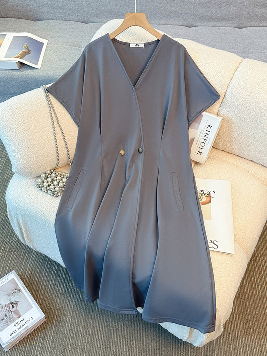 グレージュドレープ・ミニマル大人ワンピース(3L/4L/5L/6L/7L)