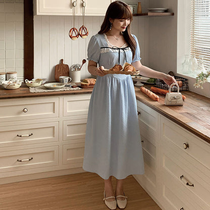 清楚ブルーのリボンレースロングワンピース(LL/3L/4L/5L/6L)