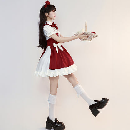 ハートリボンのスイートレッドメイド服(M/L/LL/3L/4L/5L/6L)/コスプレ/ハロウィン