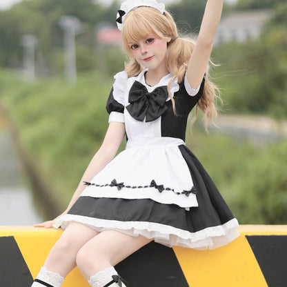 白黒お人形のふわふわメイドワンピース (M/L/2L/3L/4L/5L/6L)/コスプレ/ハロウィン