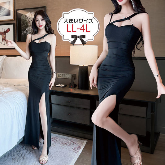 ノワール・ジュエルストラップスリットドレス(LL/3L/4L)/キャバドレス/ギャル