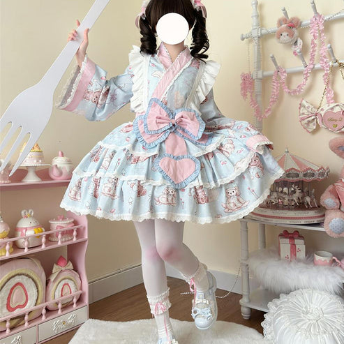 大きいサイズのレディースパステルドリームリボン♡プラスサイズ浴衣ドレス