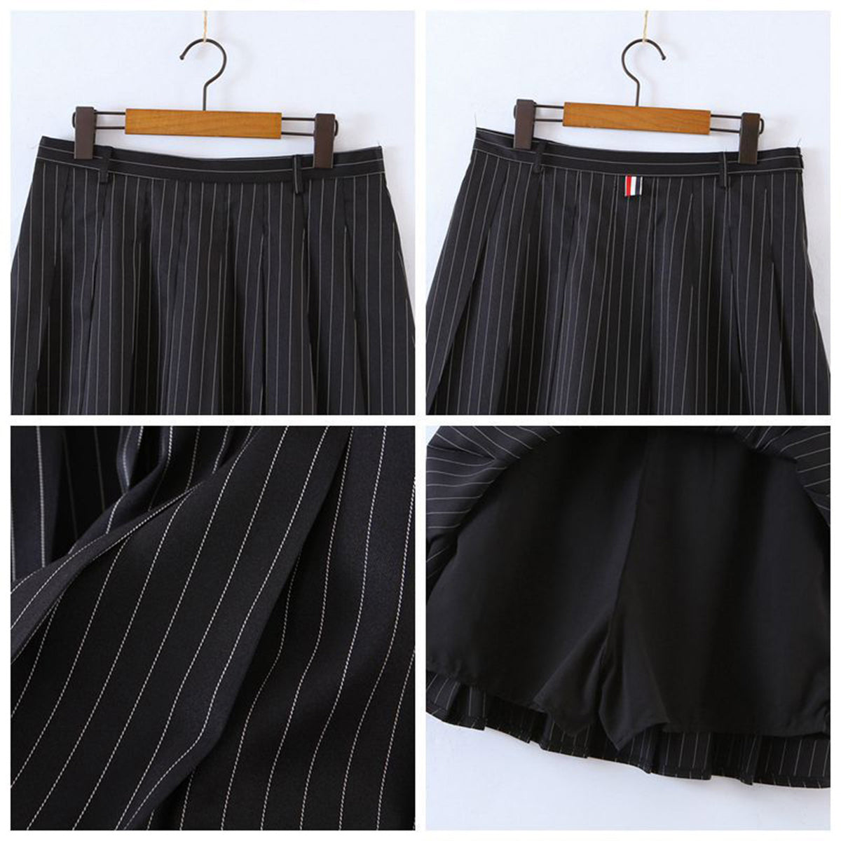 黒ストライプのクラシカルプリーツミニスカート(LL/3L/4L/5L)