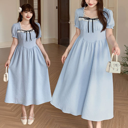清楚ブルーのリボンレースロングワンピース(LL/3L/4L/5L/6L)