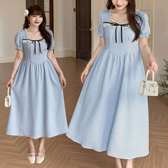 清楚ブルーのリボンレースロングワンピース(LL/3L/4L/5L/6L)