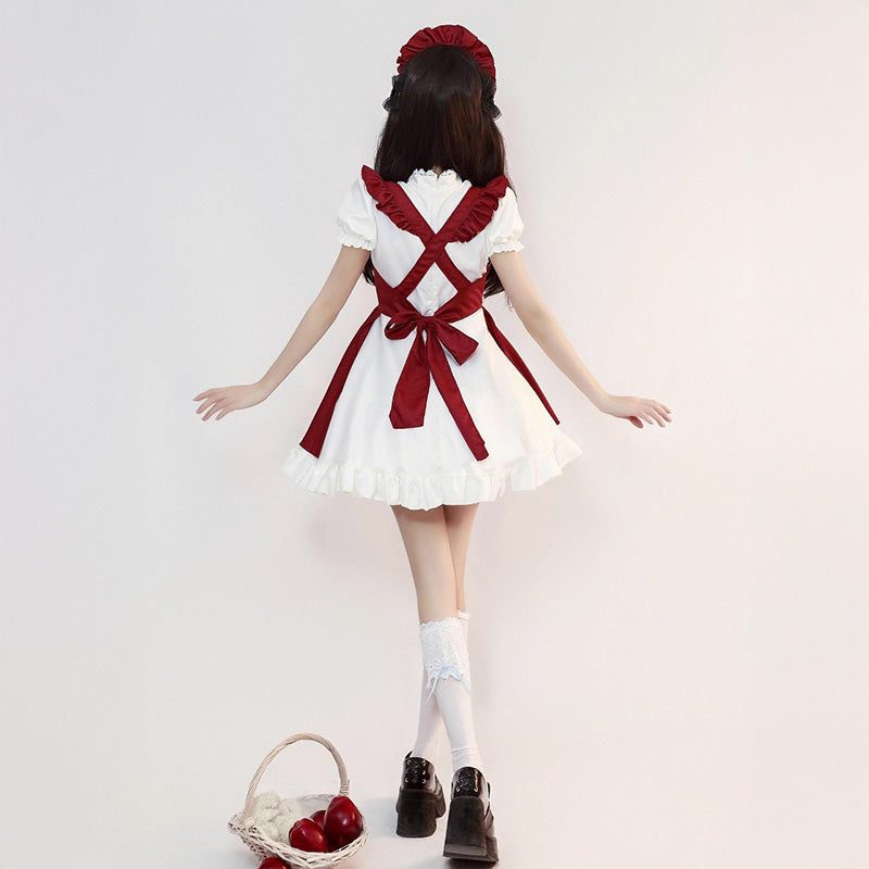 ハートリボンのスイートレッドメイド服(M/L/LL/3L/4L/5L/6L)/コスプレ/ハロウィン