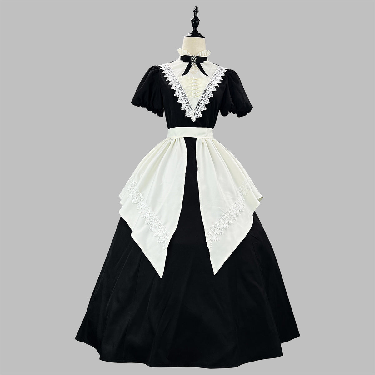 大きいサイズ レディース クラシカルノワール・ロングエプロンメイドドレス・ハロウィン・コスプレ(M/L/LL/3L/4L/5L/6L)