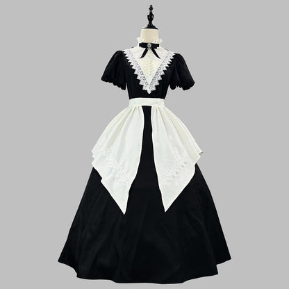 クラシカルノワール・ロングエプロンメイドドレス・ハロウィン・コスプレ(M/L/LL/3L/4L/5L/6L)