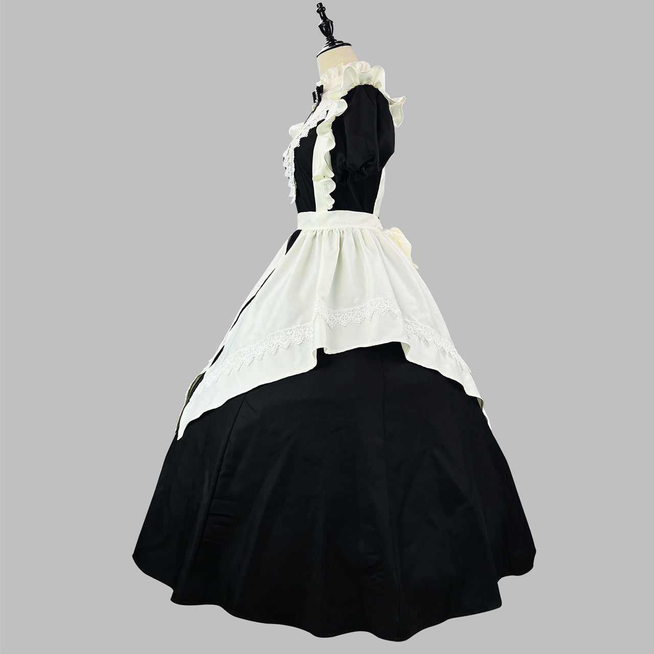 大きいサイズ レディース クラシカルノワール・ロングエプロンメイドドレス・ハロウィン・コスプレ(M/L/LL/3L/4L/5L/6L)
