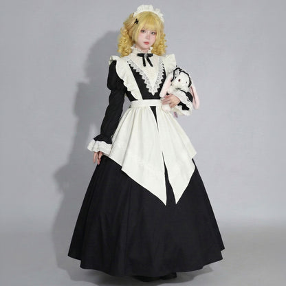 クラシカルノワール・ロングエプロンメイドドレス・ハロウィン・コスプレ(M/L/LL/3L/4L/5L/6L)