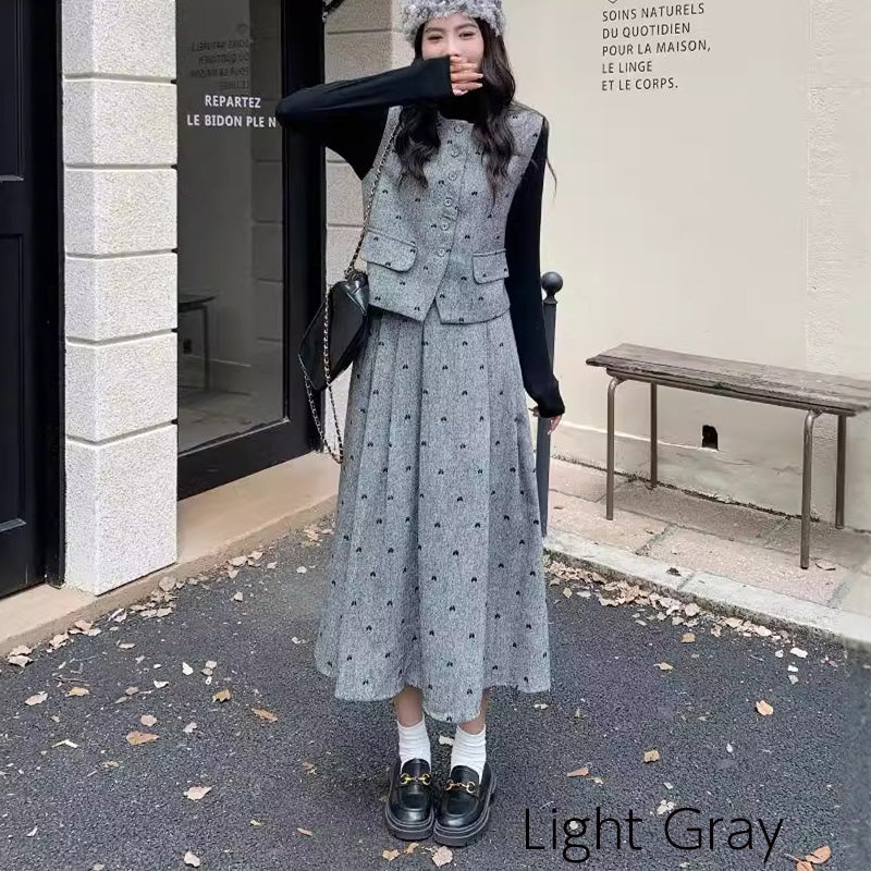 大きいサイズ レディース｜グレーリボンドット・ツイード3点