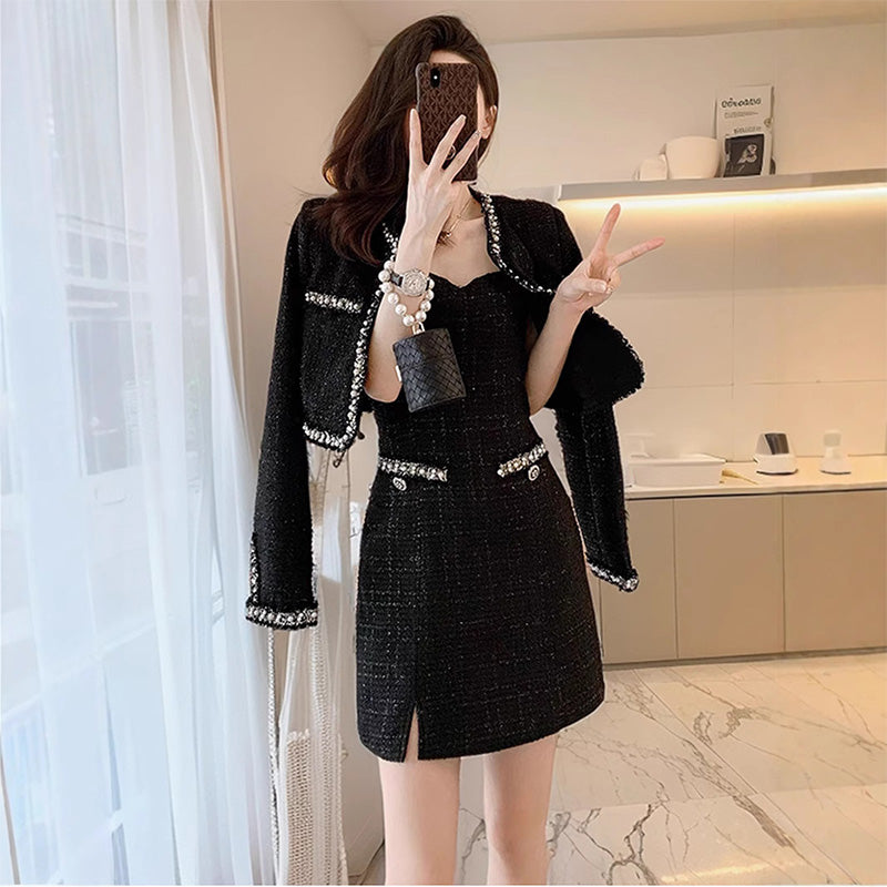 大きいサイズ レディース おとなツイードジャケット＆キャミワンピース(3L/4L/5L/6L/7L)