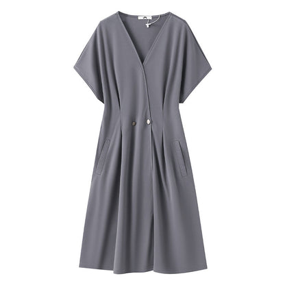 グレージュドレープ・ミニマル大人ワンピース(3L/4L/5L/6L/7L)