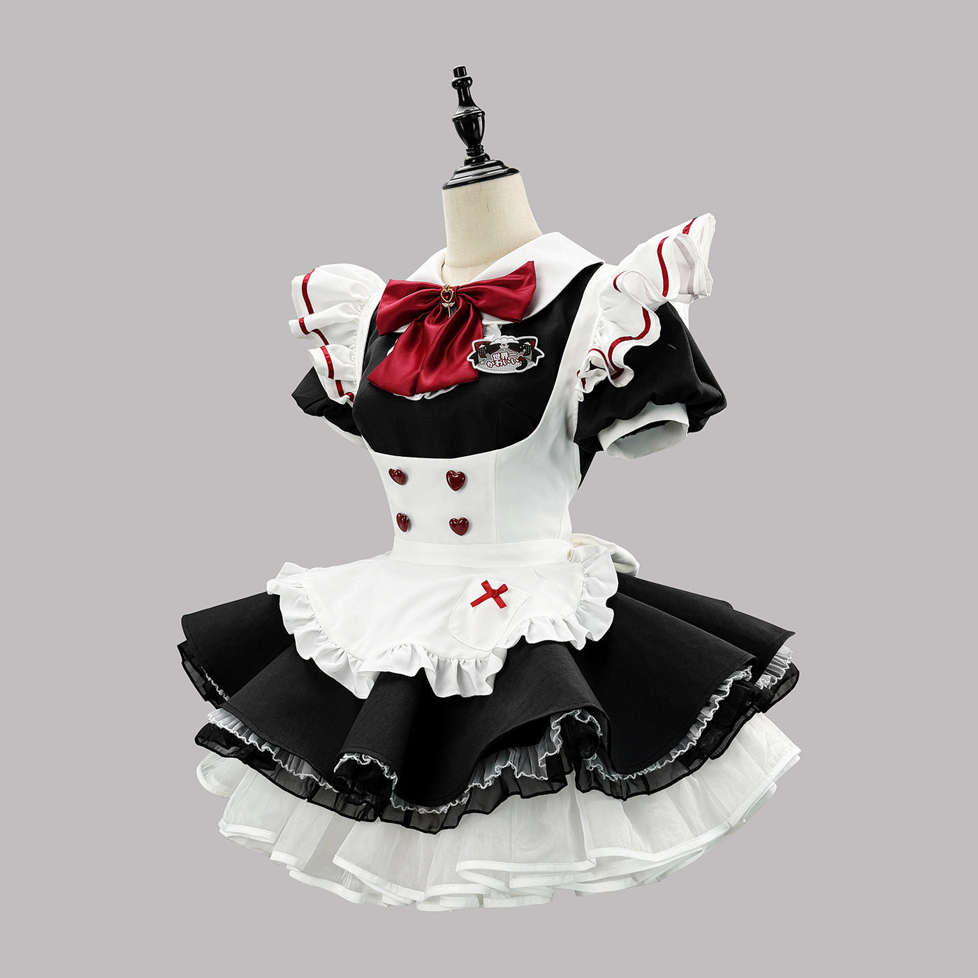 大きいサイズ レディース ハートボタンのブラックメイドセット・ハロウィン・コスプレ(M/L/LL/3L/4L/5L/6L)