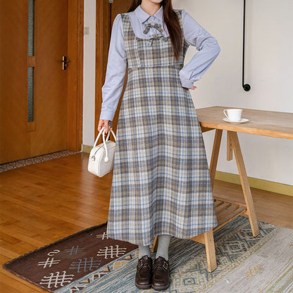 ブルーグレイスチェック ロングワンピース(3L/4L/5L/6L)