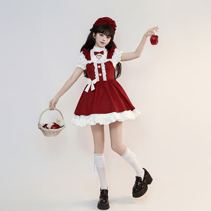 ハートリボンのスイートレッドメイド服(M/L/LL/3L/4L/5L/6L)/コスプレ/ハロウィン