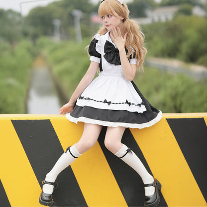 白黒お人形のふわふわメイドワンピース (M/L/2L/3L/4L/5L/6L)/コスプレ/ハロウィン