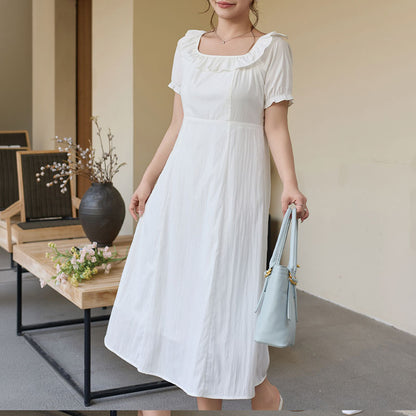 やわらか純白のフリルネック上品ワンピース(LL/3L/4L/5L/6L)