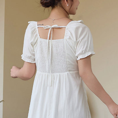 やわらか純白のフリルネック上品ワンピース(LL/3L/4L/5L/6L)