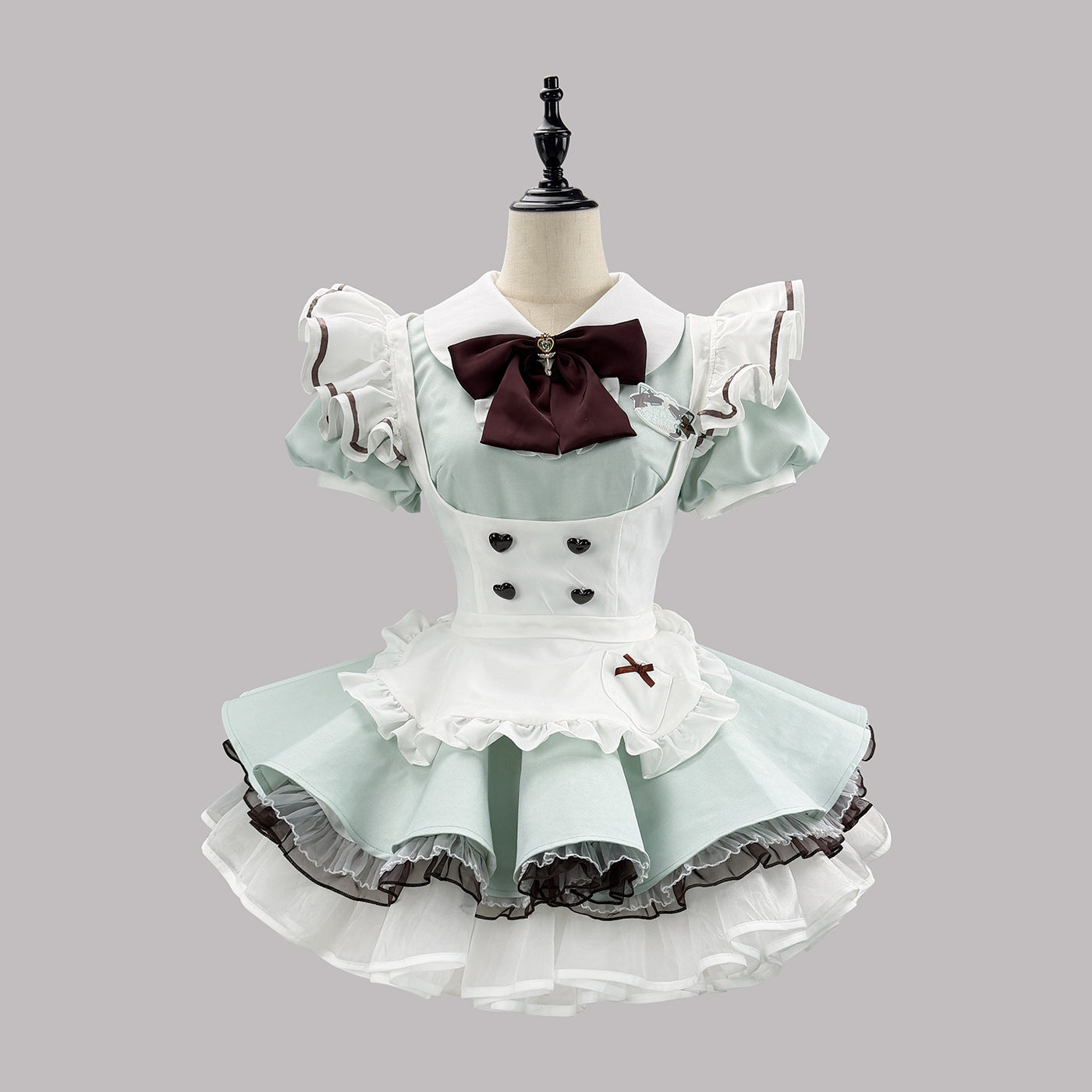 大きいサイズ レディース ハートボタンのミントグリーンメイドセット・ハロウィン・コスプレ(M/L/LL/3L/4L/5L/6L)