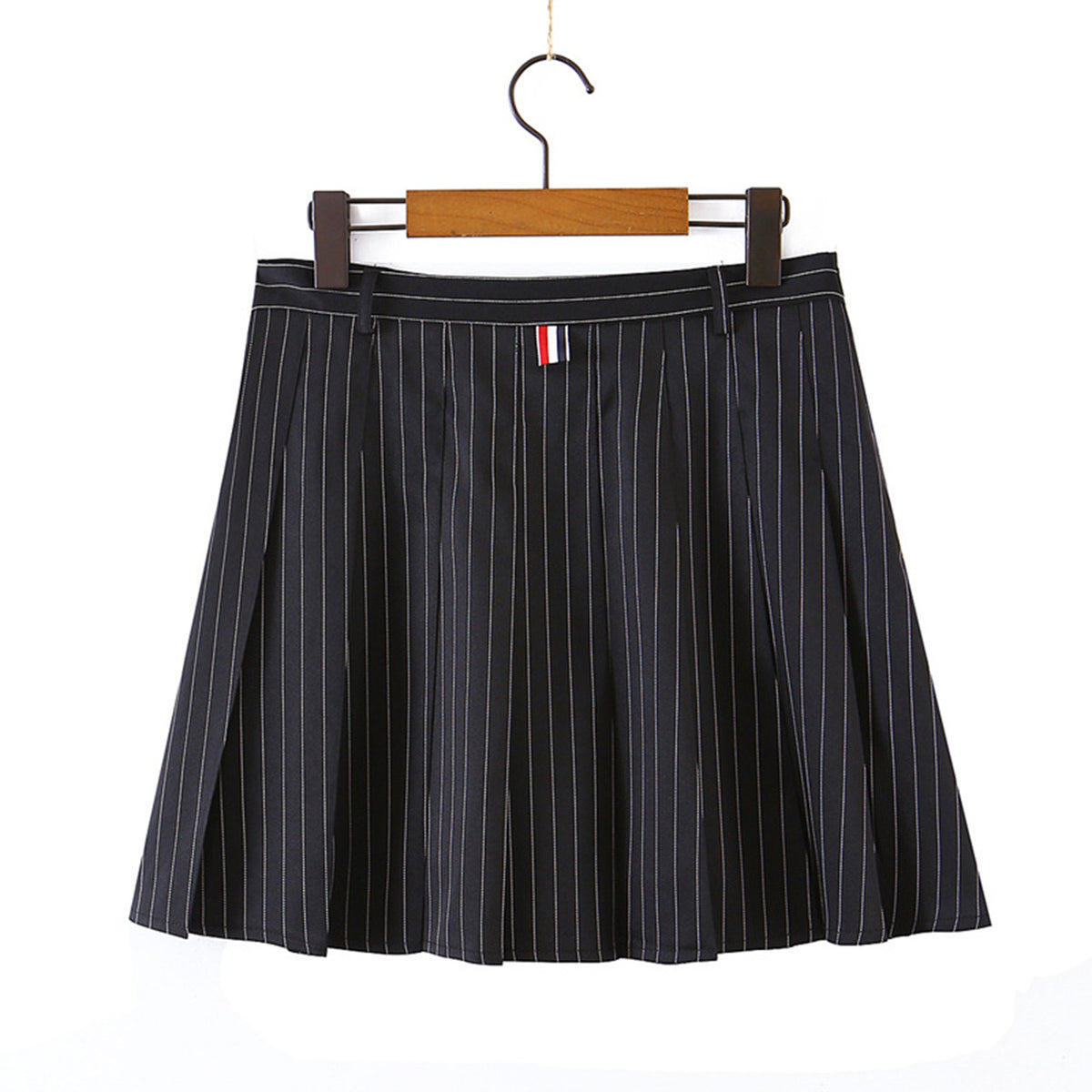 黒ストライプのクラシカルプリーツミニスカート(LL/3L/4L/5L)