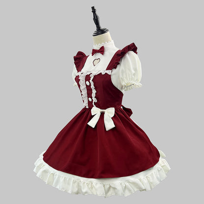 ハートリボンのスイートレッドメイド服(M/L/LL/3L/4L/5L/6L)/コスプレ/ハロウィン